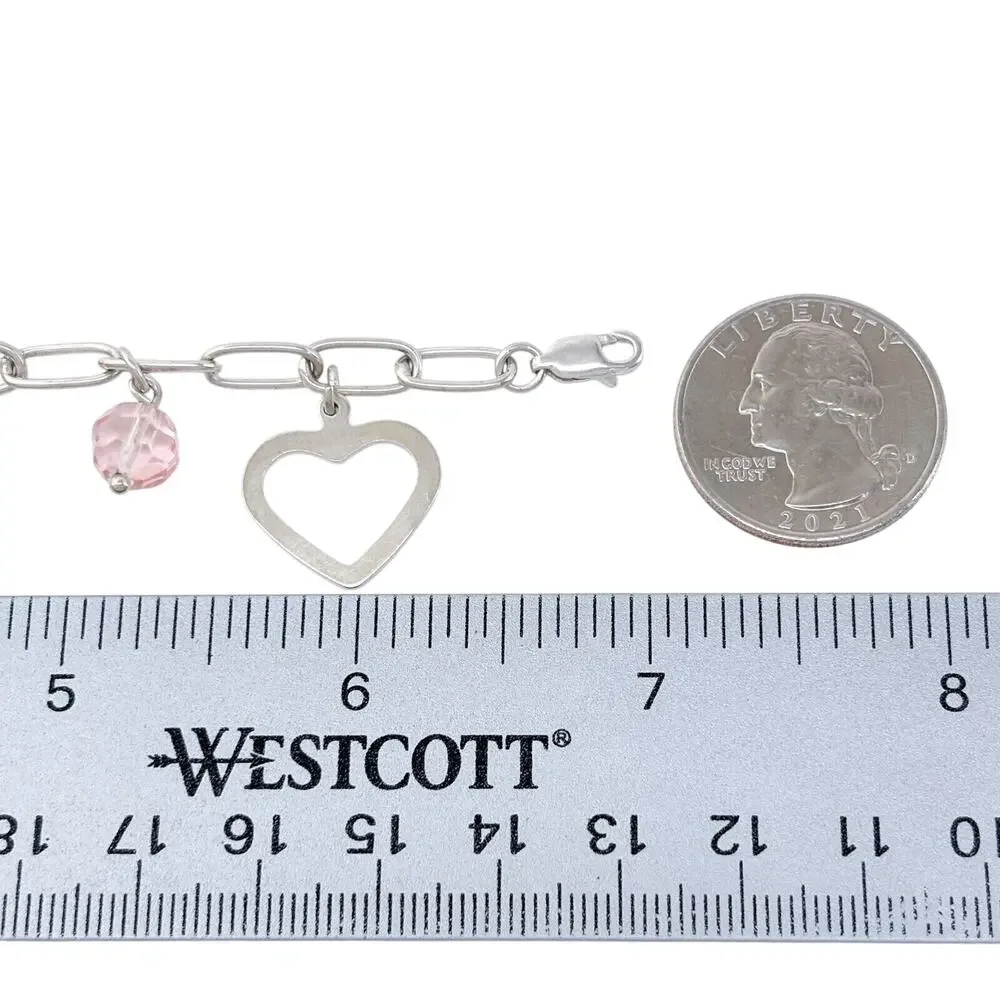 Vintage Sterling Silver 925 Religious Pink Crystal Charm Bracelet 7